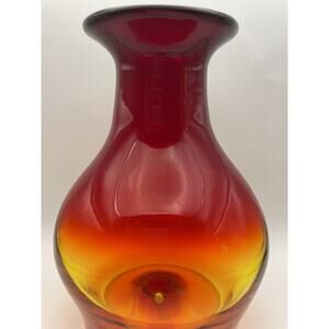Amberina Blenko “style” vase with a spherical base and a flared round rim